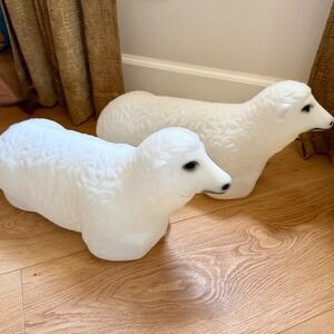 General Foam Plastics Blow Mold Sheep Set 2 White Vintage Nativity Lambs